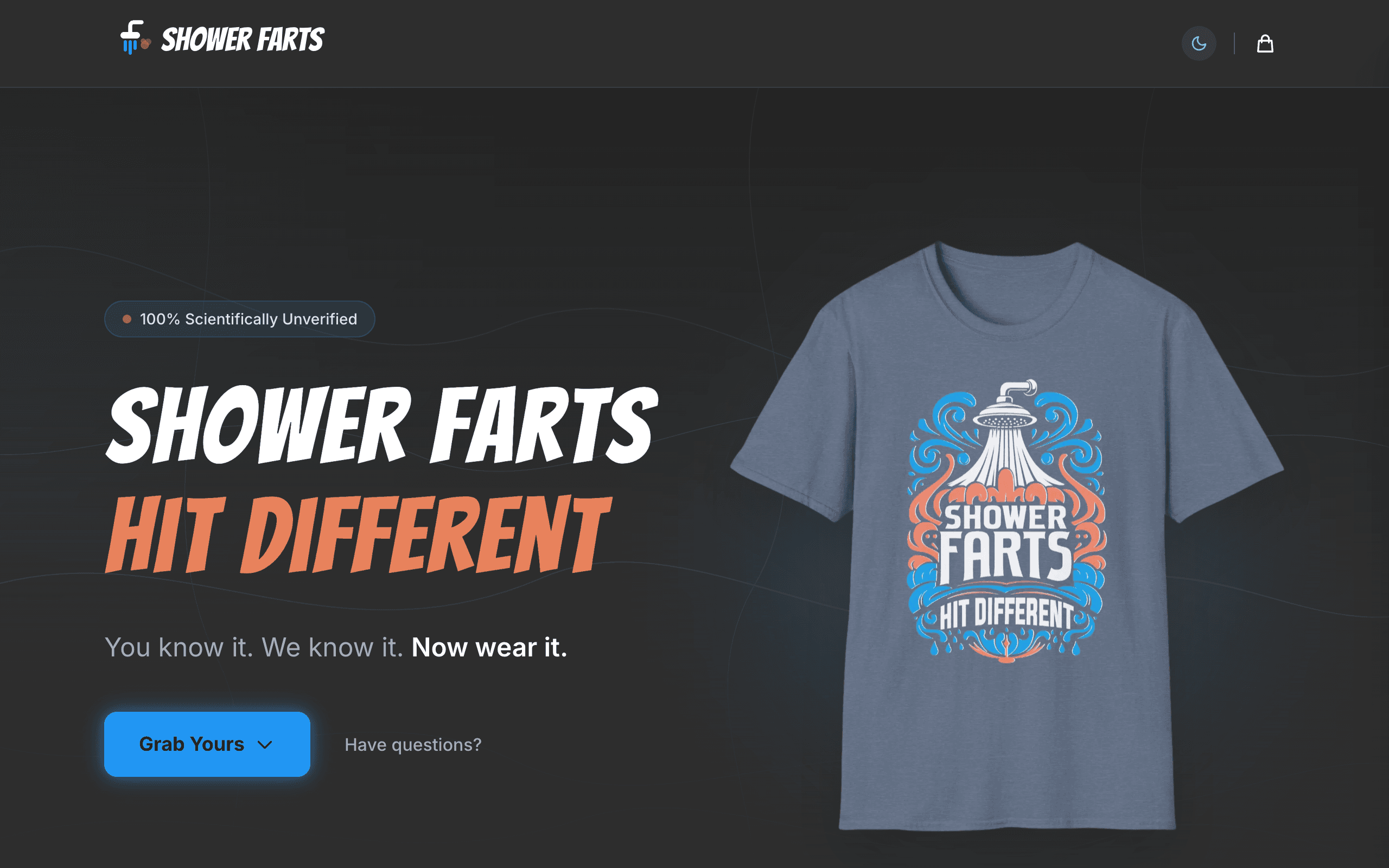 The Shower Farts store: the shirt, stating its fact