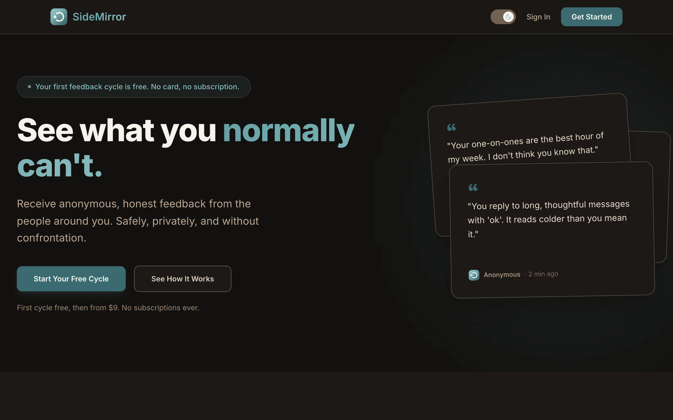 The SideMirror homepage